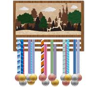 CREATCABIN Running Medal Hanger Runner Medal Holder Wooden Medal Hanging Display 3D Pattern Wall Mounted Decor Hold 30+ Medals Gift for Runner Marathon Race Winner Athletes Medalist 11.8x16.5 Inch