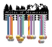 CREATCABIN Running Medal Hangers Display Medal Holder Rack Sports Metal Hanging Athlete Awards Iron Wall Mount Decor over 60+ Medals for Running Marathon Football Black 15.7x5.9 Inch-Miles of Memories