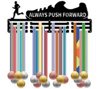 CREATCABIN Running Medal Hangers Runner Medal Holder Hooks Racks Display Wall Mounted Hanging Awards Decor Gift for Distance Race Winner Marathons Player Athletes Men 15.7x5.9 Inch Always Push Forward