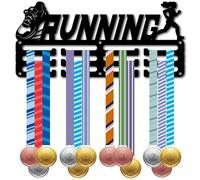 CREATCABIN Running Medal Holder Display Marathon Medal Hanger for Wall 3 Rows 12 Hooks Black Metal Sports Race Awards Ribbons Organizer Storage Wall Mount Hold 40+ Awards Athletes Runner 11.4x5.1 Inch