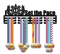 CREATCABIN Running Medal Holder Display Medal Hanger Medal Wall Mount Frame Sports Hanging Athlete Metal Black Organizer Rack for Hanging 60 Medals Awards Football Soccer 15.7x5.9Inch-I Set the Pace