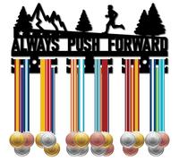 CREATCABIN Running Medal Holder Display Medal Hanger Rack Acrylic Wall-Mounted Display Stand with 12 Separate Hooks Hang 0ver 40+ Medals for Runing Race Marathon Runner Black Sport 11.4x5.1 Inch