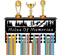 CREATCABIN Running Medal Holder Display Trophy Shelf Organizer Miles of Memories Medal Hanger Hooks Metal Hanging Awards Rack Wall Mount for Marathon Awards Storage Stand Sports 15.8x7.9x3.9 Inch