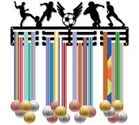 CREATCABIN Running Medal Holder Football Medal Hanger Mountain Park Run Marathon Rack Personalized Metal Wall Holder for Sports Race Runner Sturdy Black Steel Metal Over 60 Medals 15.7x6 Inch