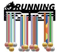 CREATCABIN Running Medal Holder Hanger Medal Metal Rack Iron Medal Display Hanger Wall Mounted Decor Hanging with Trapezoid Hooks Non-slip for Men Football Swimming Running Black 15.7x5Inch