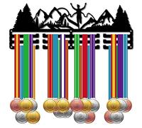 CREATCABIN Running Medal Holder Hanger Medals Rack Mountain Trees Metal Iron Shelf Sports Medal Stand Frame Wall Mounted Hanging Over 60 Medals Hanger for Marathon Runner 15.7 x 6Inch Black
