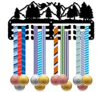 CREATCABIN Running Medal Holder Hangers Medal Display Rack Organizer Small Metal Park Run Sports Awards Medal Shelf Frame Medal Ribbon Plaques Hanger Wall Mounted for Race Athlete Black 11.4x5Inch