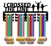 CREATCABIN Running Medal Holder Marathon Medal Hanger Display Small Sports Race Wall Rack Frame Metal Iron Black Hanging Awards Mount Decor Ribbon Organizer for Athlete 11.4x5.1Inch-I Crossed the Line