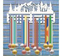 CREATCABIN Running Medal Holder Medal Hanger Display Mountain Tree Forest Design Small Sports Marathon Lanyard Ribbons Metal Iron Hooks Wall Rack Mount Decor for Runners Run Race White 11.4x5.1 Inch