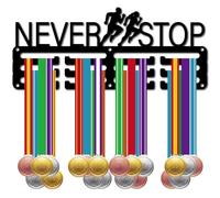 CREATCABIN Running Medal Holder Medal Hanger Display Rack Sports Metal Hanging Awards Iron Small Mount Decor for Wall Home Badge Running Gymnastics Swimming Medalist Black 11.4 x 4.8 Inch-NEVER STOP