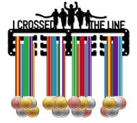 CREATCABIN Running Medal Holder Medal Hanger Display Rack Sports Metal Hanging Awards Iron Small Mount Decor for Wall Home Badge Running Marathon Medalist Black 11.4 x 5.1 Inch-I Crossed the Line