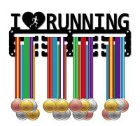 CREATCABIN Running Medal Holder Medal Hanger Display Rack Sports Metal Hanging Iron Small Mount Decor Awards for Wall Home Badge Race Runner Marathon Medalist Black 11.4 x 4.2 Inch-I Love Running