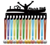 CREATCABIN Running Medal Holder Medal Hangers Display Rack Sports Hanging Athlete Awards Iron Small Metal Wall Mount Decor with 14 Hooks for Runners Medals Black 11.4 x 5.1 Inch-I Love Finish Line