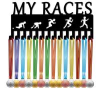 CREATCABIN Running Medal Holder Medal Hangers Display Rack Sports Hanging Athlete Awards Iron Small Metal Wall Mount Decor with 14 Hooks for Runners Sprint Medals Black 11.4 x 5.1 Inch-My Races