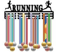 CREATCABIN Running Medal Holder Park Run Awards Medals Display 3-Line Wall Rack Frame for Sports Metal Wall Hanger Display Easy to Install Idea Gifts or Athletes Sport Race Players Black15.75x6in