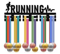 CREATCABIN Running Medal Holder Sport Medal Hanger Medal Rack Display Wall Rack Mounted over 30 Medals Wooden Heartbeat for Runners Swimming Bicycle Athletes Champions Medalist Black 15.7x5.1Inch