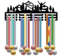 CREATCABIN Running Medal Holder Sports Medal Hanger Display Mountain Trees Cheer Wall Rack Metal Black Hanging Mount Decor Race Ribbons Organizer for Runners Marathon Athlete Players 15.7 x 5.9Inch