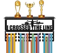 CREATCABIN Running Race Medal Holder Wall Hanger Trophy Shelf with Hooks Marathon Iron Medals Display Awards Hanging Rack Ribbon Organizer for Hold 60+ Awards 15.8x7.9x3.9 Inch-I Crossed the Line