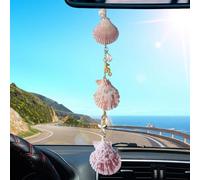 CREATCABIN Sea Shells Car Decor Coastal Hanging Charm Rear View Mirror Boho Beach Themed Car Accessories Hand-Made Starfish Conchas Aesthetic Ornament Pendant Summer Keychain Gift for Women 15.16 Inch