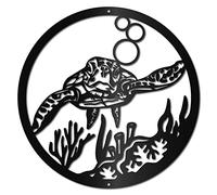 CREATCABIN Sea Turtle Metal Wall Art Ornament Ocean Theme Wall Decor Round DIY Decorations Wall Hanging Sculpture for Home Bathroom Indoor Outdoor Living Room Bedroom Party 12 x 12 Inch