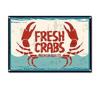 CREATCABIN Seafood Crabs Tin Sign Fresh Crabs Vintage Metal Tin Signs for Cafe Bar Pub Shop Wall Decorative Funny Retro Signs, 8 x 12 Inch