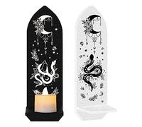CREATCABIN Set of 2 Gothic Wall Candle Holder Shelf Mounted Wooden Pillar Sconces Candlestick Moon Snake Flowers Display Stand for Home Dining Room Bathroom Kitchen Hallway Decor 3.9 x 14.2inch