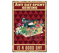 CREATCABIN Sewing Metal Signs Tin Plate Any Day Spent Sewing is A Good Day Sign Vintage Red Sewing Machine Plaque Retro Poster for Living Room Family Home Wall Decorations, 8x12Inch