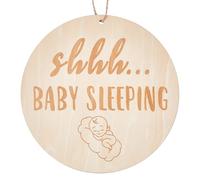 CREATCABIN Shhh Baby Sleeping Sign for Front Door Decorations Hanging Do Not Disturb Wood Sign Rustic Door Decor with Hemp Rope Flat Round Wooden Hanger Wall Decor for Farmhouse Porch Nursery 7x7Inch