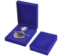 CREATCABIN Single Medal Display Storage Box Medal Display Case Velvet Medals Gift Box Rectangle Award Badge Organizer Boxes for Runners Sports Winners and Military Awards Dark Blue 4.7x3.9x1.2 Inch