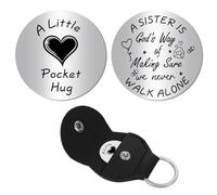CREATCABIN Sister Pocket Hug Token Long Distance Relationship Keepsake Engraved Stainless Steel Double Sided Pocket Token Coin with PU Leather Keychains for Family Bestie Inspirational Gift 1.2Inch