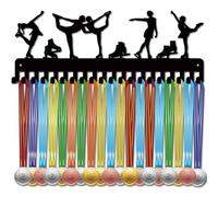 CREATCABIN Skating Medal Holder Medal Hanger Display Rack Sports Medal Hanging Wall Mounted Decor Metal with 20 Hooks Ice Skating Athlete Player Race Winner Gift for Women Besties Black 15.7x5.9 Inch