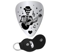 CREATCABIN Skeleton Guitar Pick Triangle Plectrums Gothic Stainless Steel Acoustic Electric Rock Picks with PU Leather Pouch Keyring Accessories for Bass Guitar Lovers Musician Halloween 1.26 x 1 inch