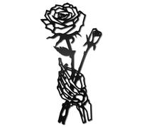 CREATCABIN Skeleton Hand Rose Wall Decor Flower Metal Wall Art Minimalist Halloween Gothic Line Art Skull Unique Love Hanging Sculpture for Wall Valentine's Day Home Decor Black 11.8 x 5.9 inch