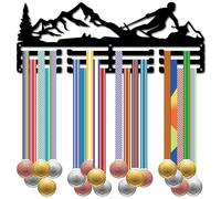 CREATCABIN Skiing Medal Holder Sports Medal Hanger Display Ski Race Awards Iron Hooks Rack Frame Wall Mounted Hanging over 60+ Medals for Medalist Skating Runner Marathon Athlete Gift 15.7 x 5.9Inch
