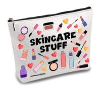 CREATCABIN Skincare Stuff Makeup Bags Canvas Cosmetic Bag Multi Purpose Case Zipper Pouches Toiletry Travel Storage Bag Purse Portable Storage Organizer for Teachers' Day Women Gift 10x7Inch