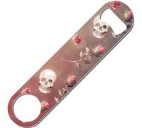CREATCABIN Skull Flat Bottle Opener Blade Beer Opener Heavy Duty Metal Stainless Steel Opener Art Printed for Professional Bar Pub Bartender Home Kitchen Camping Parties 1.6x7.1 Inch-Skull & Rose