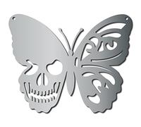 CREATCABIN Skull Metal Wall Art Butterfly Decor Wall Hanging Plaques Ornaments Iron Wall Art Sculpture Sign for Indoor Outdoor Home Livingroom Kitchen Garden Decoration Gift Silver 6.3 x 7.9 Inch