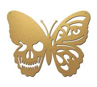 CREATCABIN Skull Metal Wall Art Butterfly Decor Wall Hanging Plaques Ornaments Iron Wall Art Sculpture Sign for Indoor Outdoor Home Livingroom Kitchen Garden Decoration Gift Gold 7.9 x 6.3 Inch