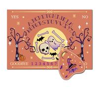 CREATCABIN Skull Wooden Spirit Board Pendulum Board Dowsing Divination Kit Pumpkin Orange Wood Talking Board Metaphysical Message with Planchette for Wicca Hunt Halloween Party Supplies 11.8X8.3 Inch
