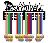 CREATCABIN Skydive Medal Holder Race Medals Hanger Display Sports Awards Ribbons Organizer Small Black Wall Mounted Hanging Rack Stand over 40 Medals for Player Athlete Medalist Winning 11.4 x 5.1Inch