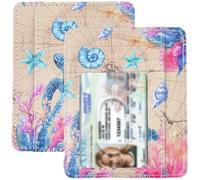 CREATCABIN Slim Minimalist Front Pocket Wallet Leather Card Holder Compact Ocean Sea Turtle Design Credit Debt Card Organizer Case ID Window Wallet Sleeve for Women Men 4.3x3.5 inch