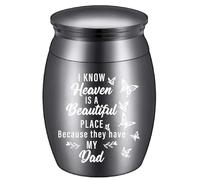 CREATCABIN Small Ashes Urn Keepsake Butterflies Cremation Urn Mini Stainless Steel Memorial Ashes Holder Container Jar for Human Dad Pets Remains 1.18x1.57 Inch-I Know Heaven Is Beautiful