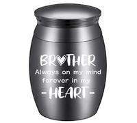 CREATCABIN Small Brother Urn Decorative Mini Urns Black Metal Alloy Memorial Always Mind Forever Heart Cremation Ashes Keepsake Holder Container with Bag Spoon Cloth for Human Male 1.6" x 1.2"