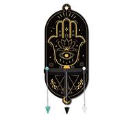 CREATCABIN Small Crystal Shelf Display Hamsa Hand Star Wooden Crystal Holder Stand with 3Pcs Cone Gemstone Pendulum Chains Magical Witch Boho for Hanging Crystals Stone Wall Decor 3.03 x 7.01inch