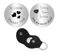 CREATCABIN Small Heart Pocket Hug Token Long Distance Relationship Keepsake Token Engraved Double Sided Pocket Token Coin Sign with Leather Keychains for Daughter Friend Encouragement Gift 1.2x1.2Inch