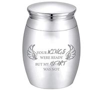 CREATCABIN Small Keepsake Urn for Dad Human or Pet Ashes Memorial Mini Urns Metal Modern Extra Small Ashes Holder Cremation Container 1.18x1.57inch Silver - Your Wings were Ready but My Heart was Not