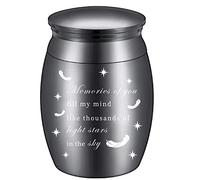 CREATCABIN Small Keepsake Urn for Human or Pigeon Ashes Memorial Mini Urns with A Feather Stars Stainless Steel Modern Extra Small Ashes Holder Cremation Container 1.18x1.57inch Black