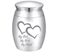 CREATCABIN Small Keepsake Urn Mini Cremation Urns Ashes Holder Heart Miniature Burial Funeral Container Jar Engraving Stainless Steel for Family Memorial Silver 1.57x1.18Inch-My Dad My Hero My Angel