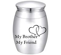CREATCABIN Small Keepsake Urn Mini Cremation Urns for Brother Decorative Memorial Burial Funeral Ashes Holder Silver Container Jar for Human Ash Sharing Pet 1.6 x 1.2 Inch-My Brother My Friend