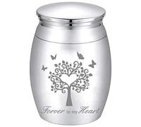 CREATCABIN Small Keepsake Urn Mini Cremation Urns Tree of Life Butterfly Ashes Holder Miniature Burial Funeral Container Jar Engraving Stainless Steel for Human Pet Memorial Silver 1.57x1.18Inch